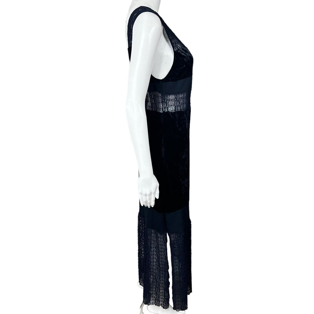 Free People Crushed Velvet Sheer Lace Blue Maxi Dress Large Fairy Witchy Gothic - Picture 12 of 16
